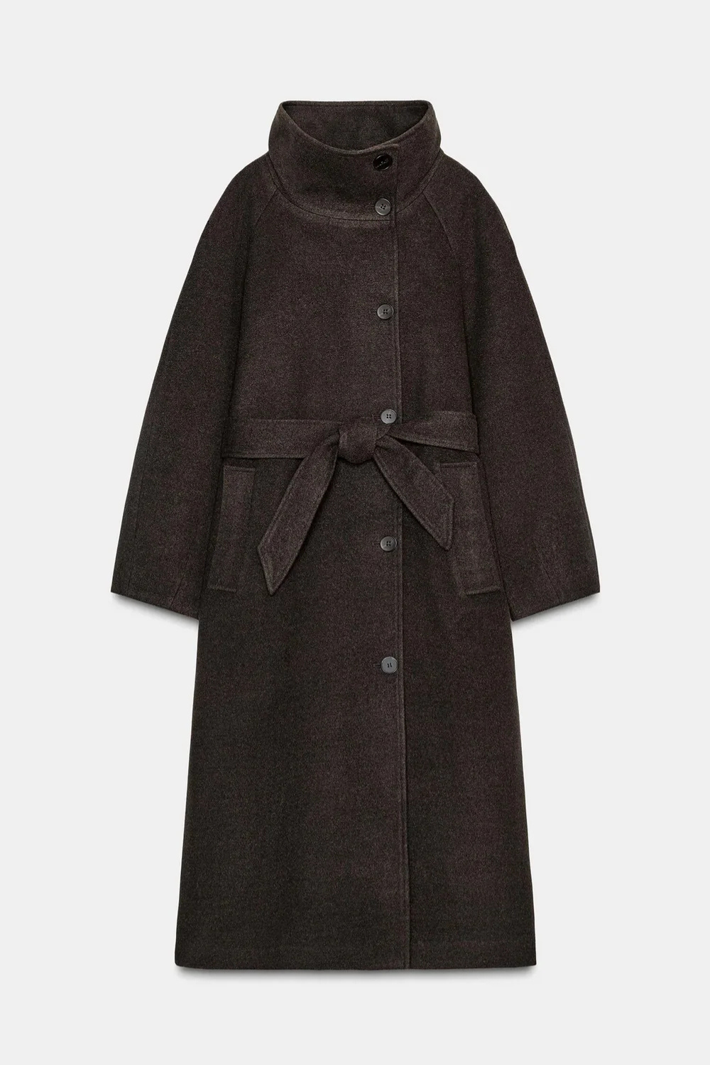 Cappotto morbido a collo alto con cintura