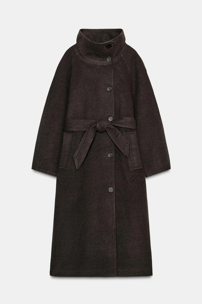 Cappotto morbido a collo alto con cintura