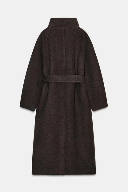 Cappotto morbido a collo alto con cintura