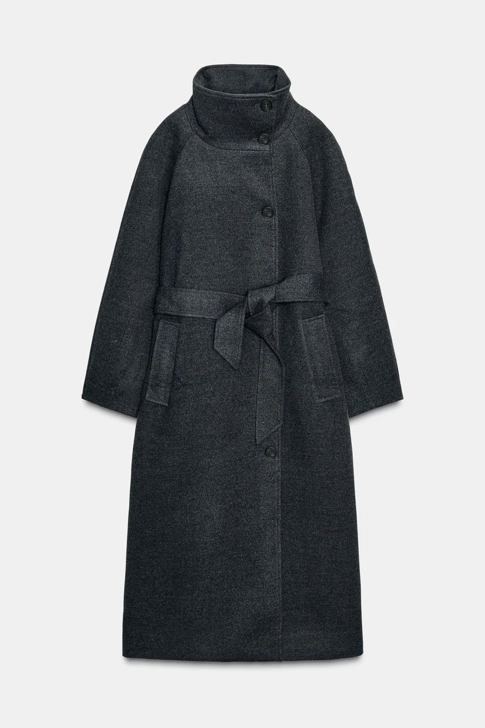 Cappotto morbido a collo alto con cintura