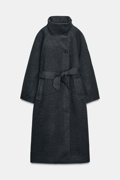 Cappotto morbido a collo alto con cintura