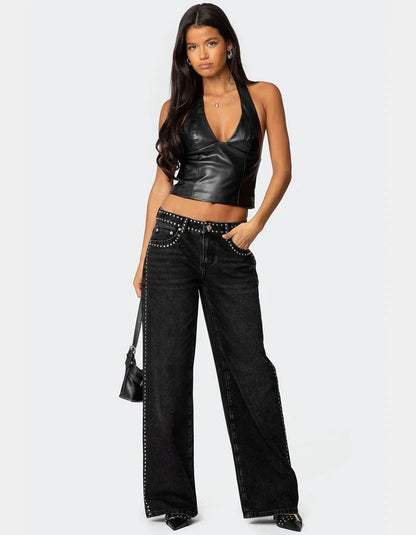 Lumeva - Pantalón de talle bajo con strass