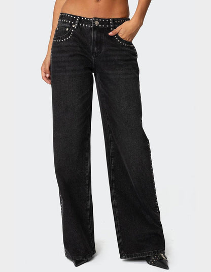 Lumeva - Pantalón de talle bajo con strass