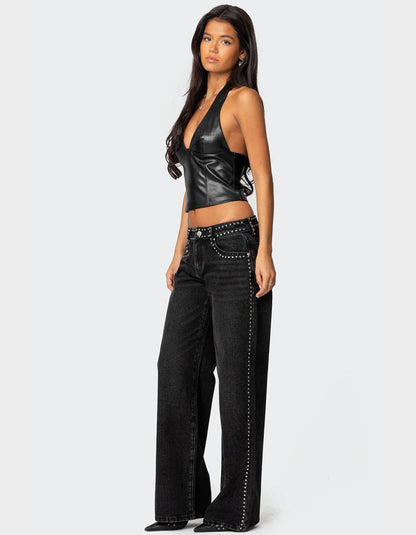 Lumeva - Pantalón de talle bajo con strass