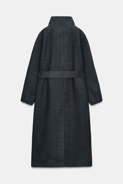 Cappotto morbido a collo alto con cintura