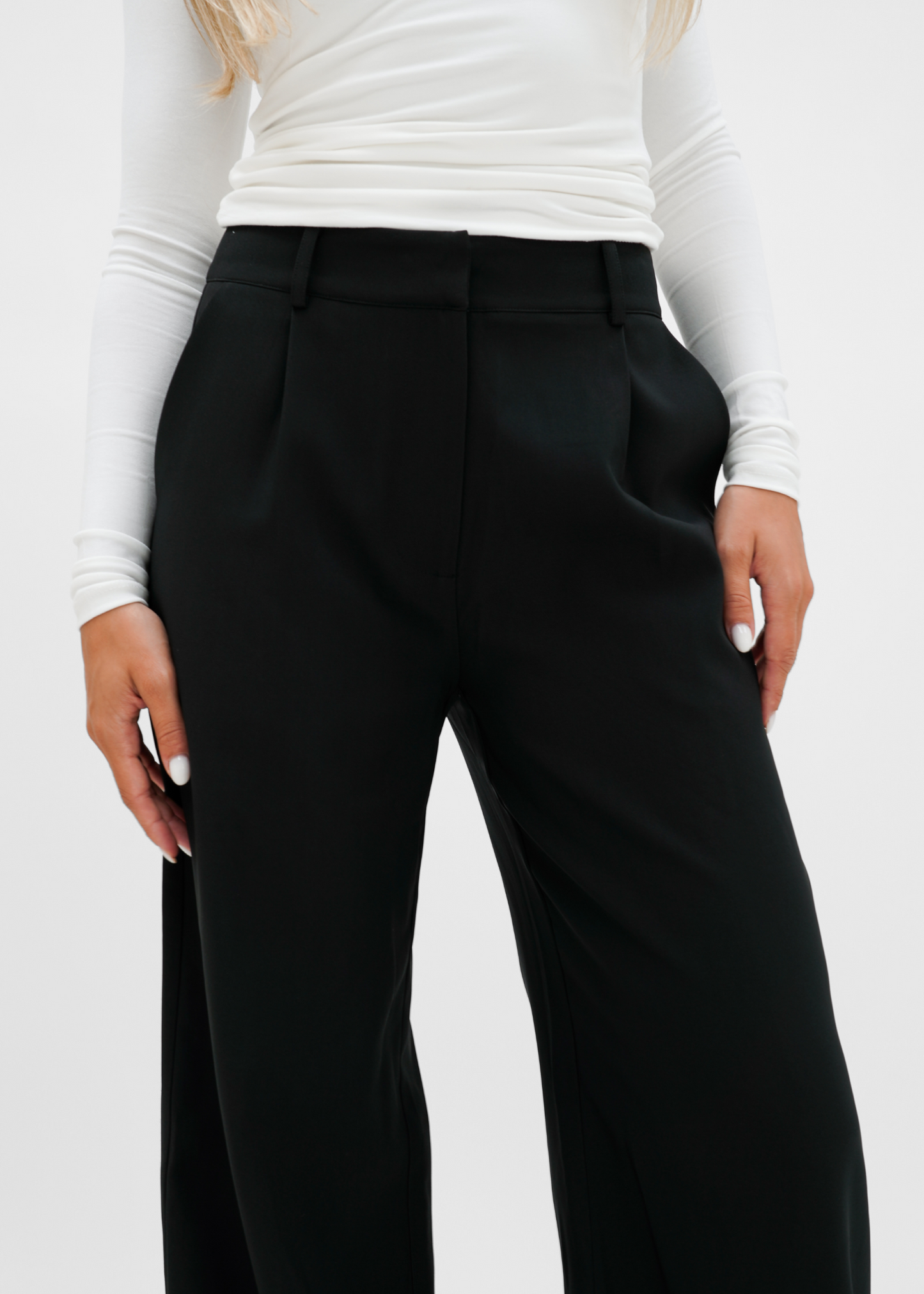Lumeva - Pantalones de pierna ancha de talle alto y corte sastre