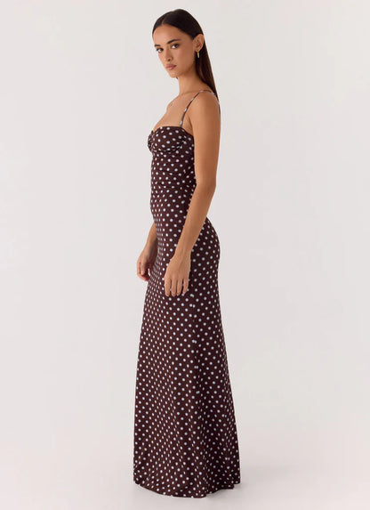 Lumeva - Vestido Maxi Bustier Polka Dot