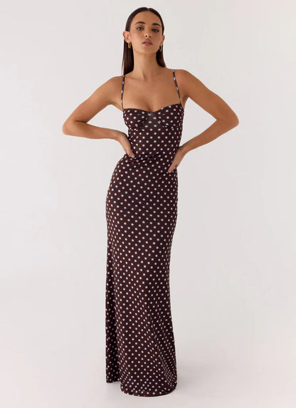 Lumeva - Vestido Maxi Bustier Polka Dot
