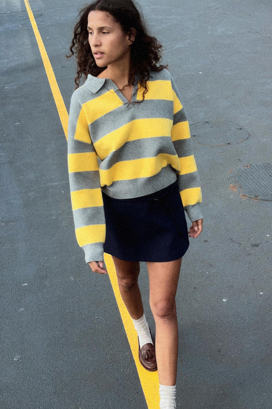 Lumeva - Suéter a rayas amarillo y gris